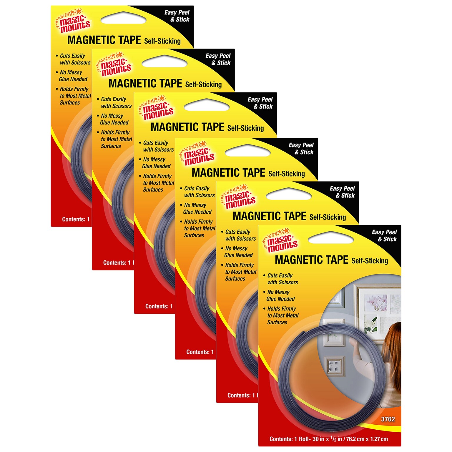 Magic-Mounts Magnetic Tape, 1/2 x 30, Black, 6/Bundle (MIL3762-6)