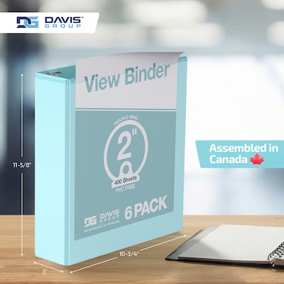 Davis Group Standard View 2" 3-Ring Binders, Aqua, 6/Pack (7413-12-06)