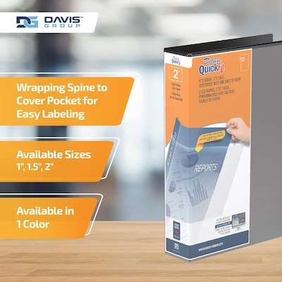 Davis Group QuickFit Heavy Duty 2" 3-Ring Standard Binders, D-Ring, Black, 4/Pack (95031P-04)