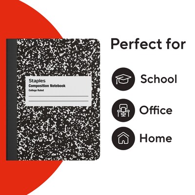 STAPLES Composition Notebook, 9.75” x 7.5”, College Ruled, 100 Sheets, Black