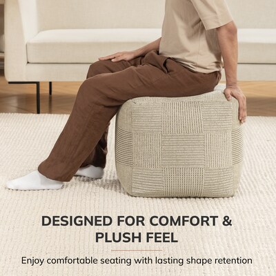 Anji Mountain Branford Ivory Natural Fabric Square Pouf Ottoman (AMBPF106-1818)