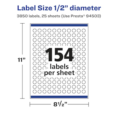 Avery Laser/Inkjet Round Multipurpose Labels, 0.5" Dia., 3850 Labels/Pack (94503)