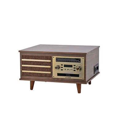 Victor Monroe Retro 8-in-1 Turntable Record Player and Entertainment Center with Bluetooth and Built in Speakers, Walnut