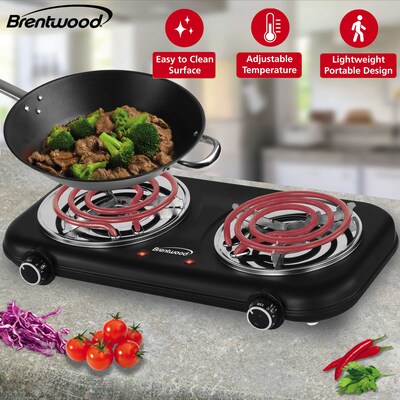 Brentwood 1,100-Watt Countertop Electric Double Burner, Black (TS-363BK)