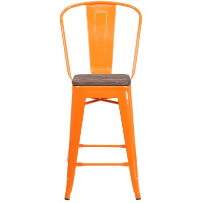 Flash Furniture Lily Contemporary Metal Vertical Back Counter Height Stool, Orange, 4-Pieces/Pack (4CH3132024GBORW)