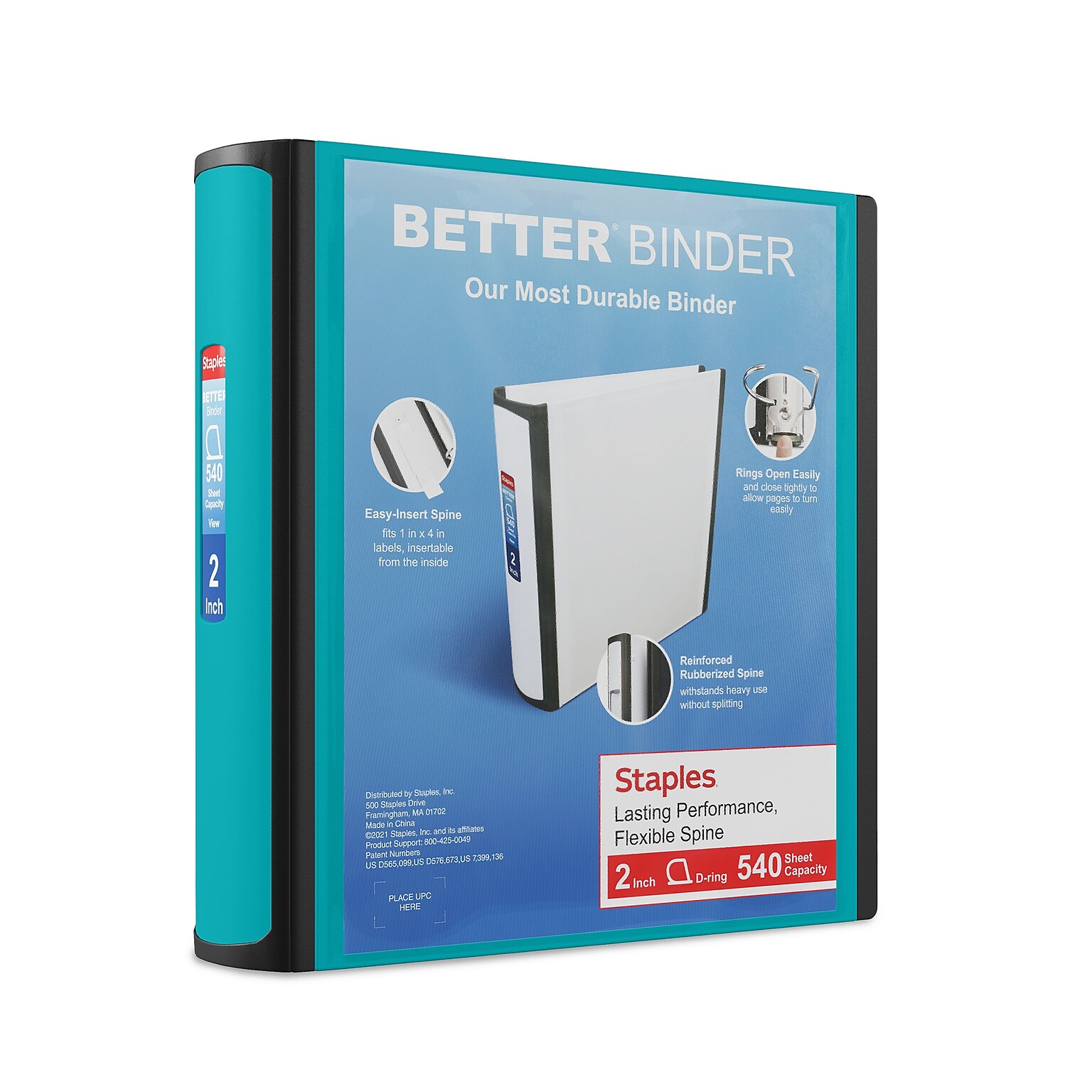 Staples Heavy Duty 2 3-Ring Better Binder, D-Ring, Teal (ST55875-CC)