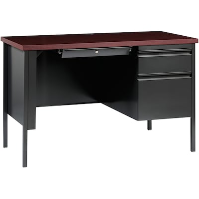 Lorell Fortress Series 46 W Right Single-Pedestal Desk, Black/Brown (LLR66949)