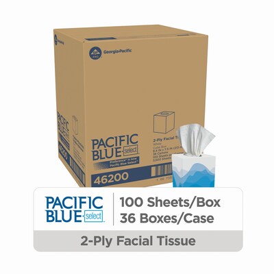 Pacific Blue Select Facial Tissue, 2-ply, 100 Tissues/Box, 36 Boxes/Pack (46200)