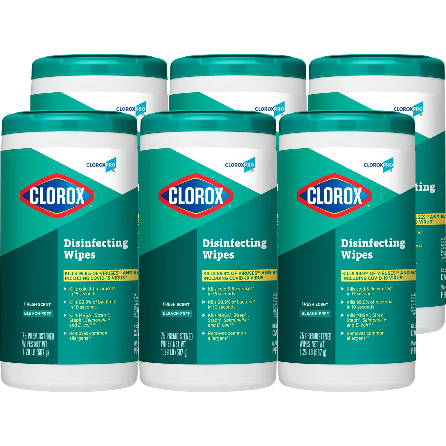 CloroxPro Disinfecting Wipes, Fresh Scent Scent, 75 Wipes/Container, 6/Carton (CLO15949CT)