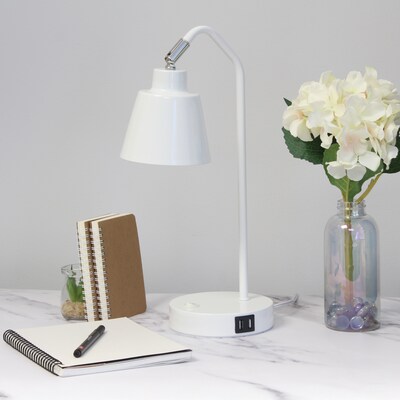 Simple Designs Sleek Essentials LED Desk Lamp, 16", with USB Ports, White (LD1071-WHT)