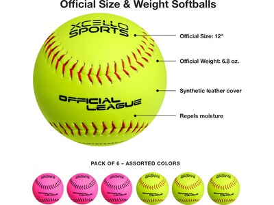 Xcello Sports Fast-Pitch Softballs, Neon Yellow/Neon Pink, 6/Pack (XS-SOFTBALL-PC)