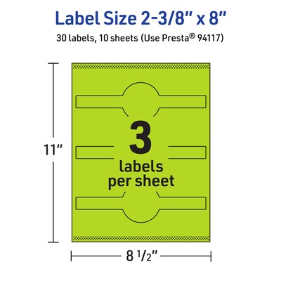 Avery Printable Decorative Edge Multipurpose Labels, 2-3/8" x 8", Bright Green, 30/Pack (94117)