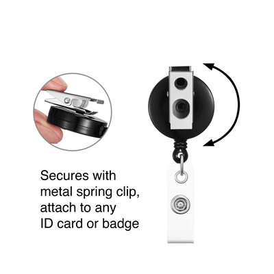 Staples Badge Reels, 33" Retractable Cord Length, Metal, Black, 5/Pack (37860)