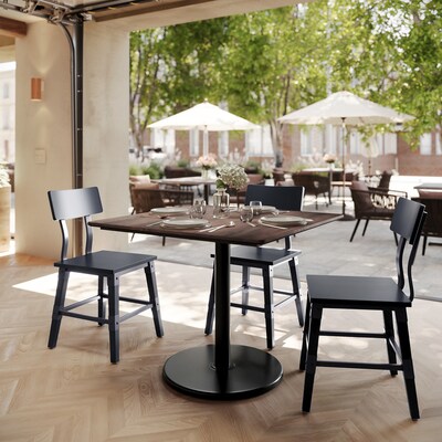 Flash Furniture Acadia Square Wooden Dining Table with Round Base, 36D x 36W, Dark Brown/Black Base (STSQ36WBRTR24)