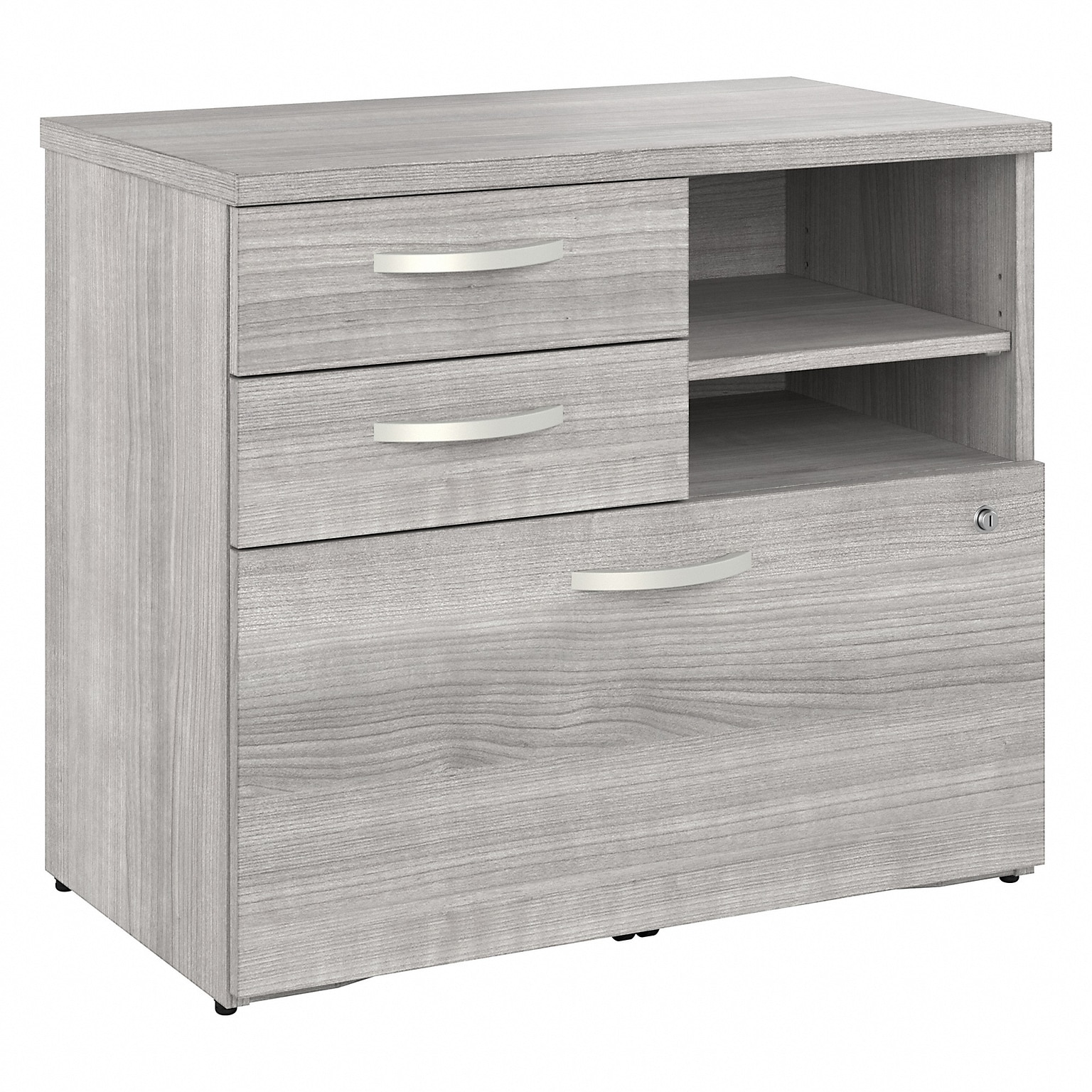 Bush Business Furniture Studio A 26 Office Storage Cabinet with 2 Shelves and Drawers, Platinum Gray (SDF130PGSU-Z)