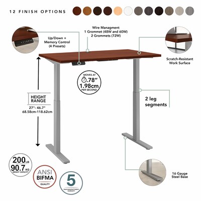 Bush Business Furniture Move 60 Series 27''-47'' Adjustable Standing Desk, Hansen Cherry (M6S6030HCSK)