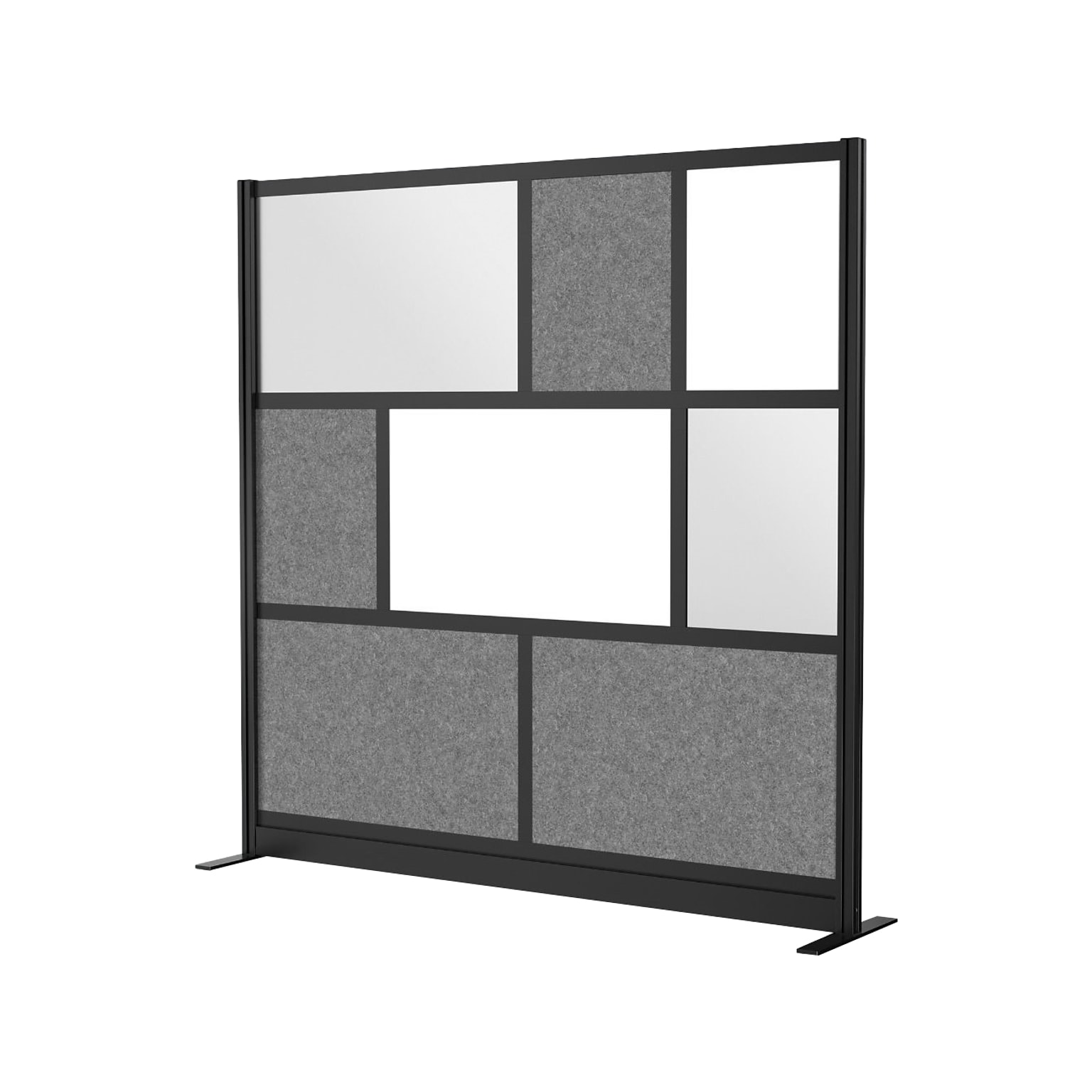 Luxor Workflow Series 8-Panel Freestanding Room Divider System Starter Wall with Whiteboard, 70H x 70W, Black/Gray