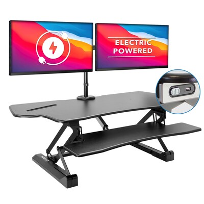 Mount-It! 47W Electric Adjustable Standing Desk Converter with Dual Monitor Mount and USB Charging Port, Black (MI-8054)