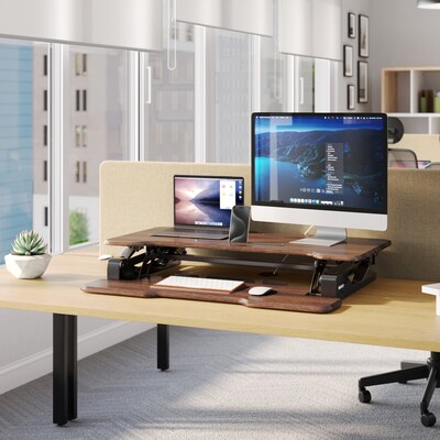 Mount-It! 38W Rectangular Adjustable Mixed Materials Standing Desk Converter, Dark Walnut Woodgrain