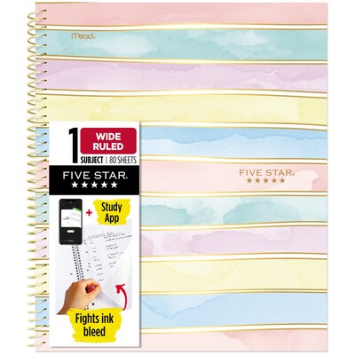 Five Star Shape It Up Spiral Notebook Plus Study App, 1 Subject, Wide Ruled, 8 x 10.5, Stripes (930209F-ECM)