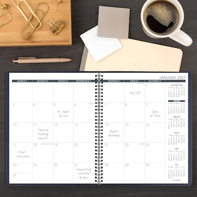 2027 AT-A-GLANCE 9" x 11" Monthly Planner, Faux Leather Cover, Navy (70-260-20-27)