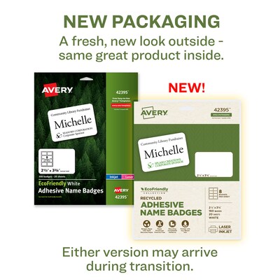 Avery EcoFriendly Stick On Sticker Name Tags/Labels, White, 20 Sheets/Pack, 160 Labels/Pack (42395)