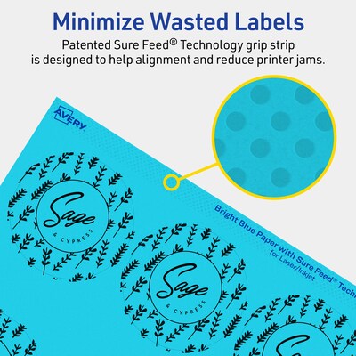 Avery Laser/Inkjet Multipurpose Circle Labels, 2.5" Dia., Bright Blue, 180/Pack (94502)