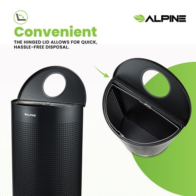 Alpine Industries Stainless Steel Trash Can, 12 Gallon, Black (ALP438-12HR-BLK)