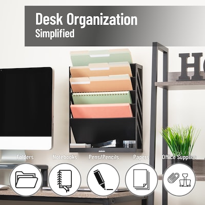 Mind Reader 5-Compartment Plastic Mountable Wall File, Black (WALLANCH-BLK)