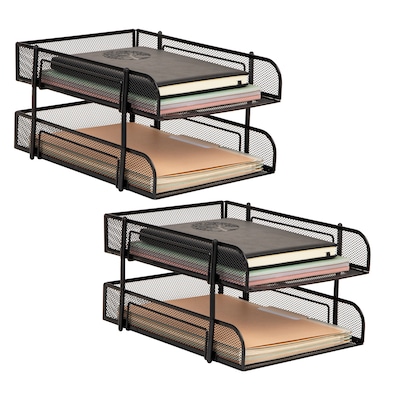 Mind Reader 2-Tier Stackable Paper Desk Tray, Metal Mesh, Black, 2/Set (2CSTACK2-BLK)
