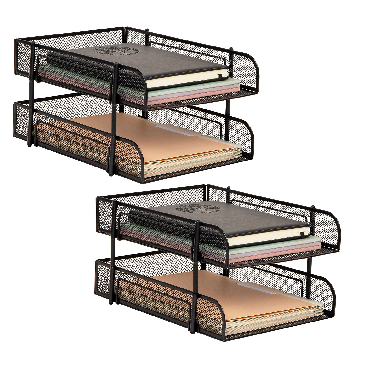 Mind Reader 2-Tier Stackable Paper Desk Tray, Metal Mesh, Black, 2/Set (2CSTACK2-BLK)