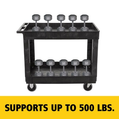 Rubbermaid 2-Shelf Plastic/Poly Mobile Utility Cart with Swivel Wheels, Black (FG9T6700BLA)