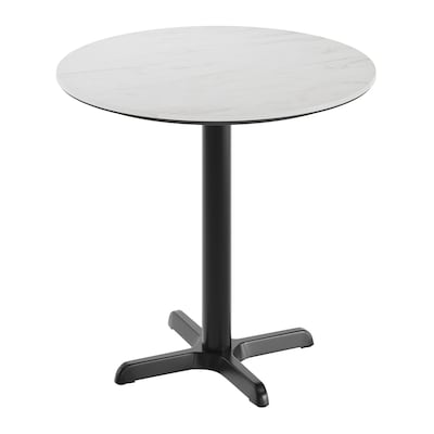 Flash Furniture Acadia 31.25 Round Wooden Dining Table with X-Base, White Faux Marble/Black Base (STRD31WMAT2222)