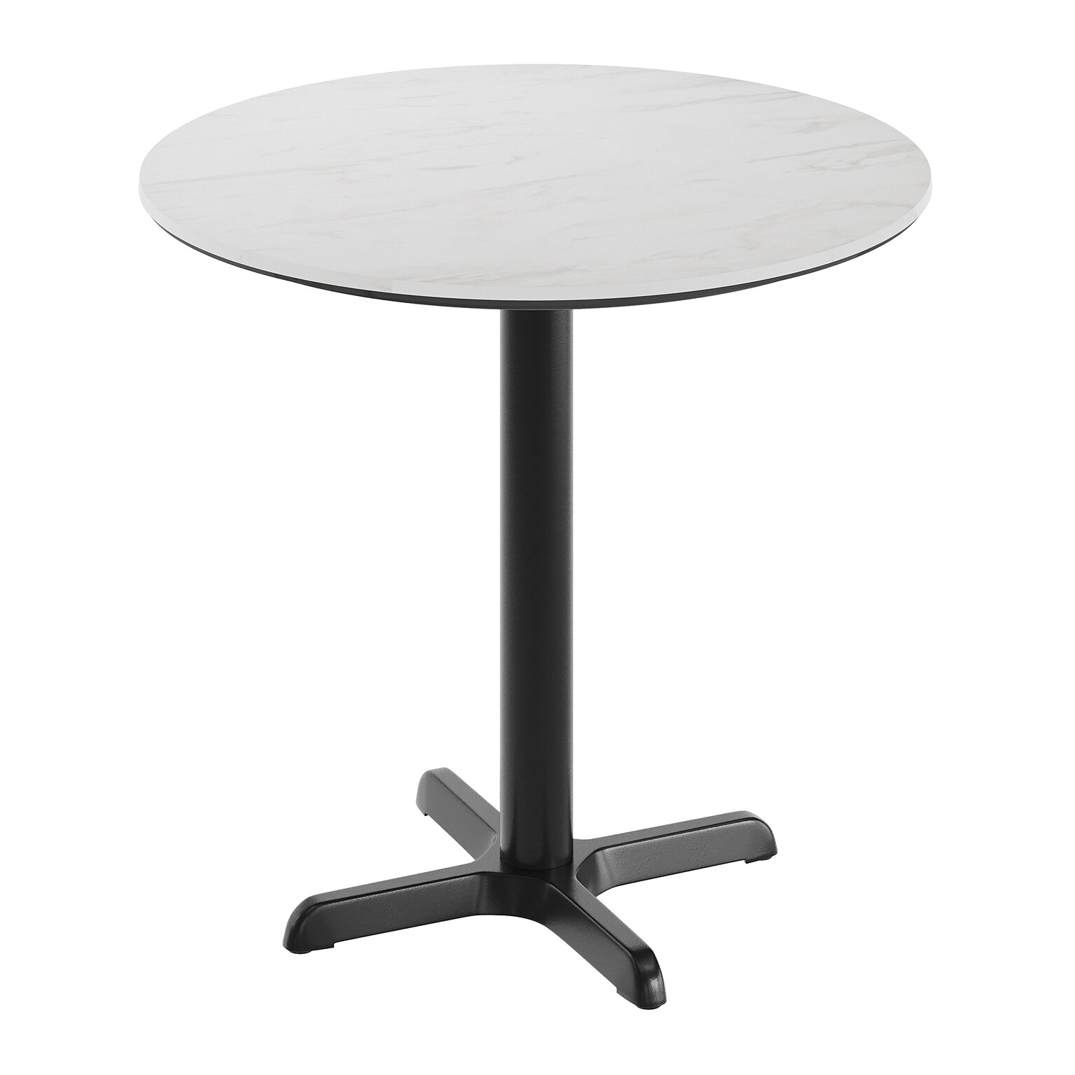 Flash Furniture Acadia 31.25 Round Wooden Dining Table with X-Base, White Faux Marble/Black Base (STRD31WMAT2222)