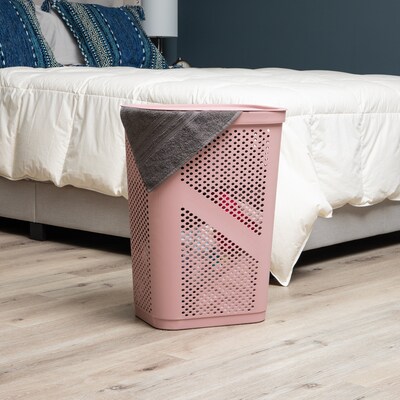 Mind Reader 15.85-Gallon Slim Laundry Hamper with Lid, Plastic, Pink (HBIN60-PNK)