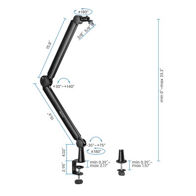 Mount-It! Full Motion Microphone Boom Arm for 3/8" & 5/8" Mic Mounts, Holds up to 2.2 lbs., Matte Black (MI-7611)
