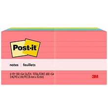 Post-it Notes, 3 x 3, Poptimistic Collection, Lined, 100 Sheet/Pad, 6 Pads/Pack (6306AN)