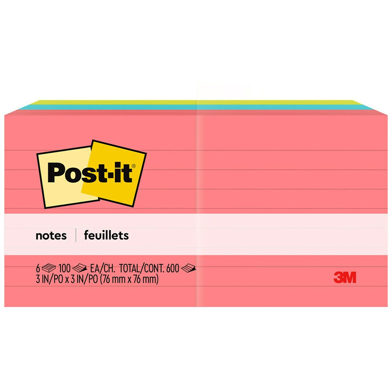 Post-it Notes, 3 x 3, Poptimistic Collection, Lined, 100 Sheet/Pad, 6 Pads/Pack (6306AN)