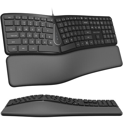 Delton KB250 Wired Ergonomic Keyboard with Cushioned Wrist Rest, USB-A, Black (DKBE250-U)
