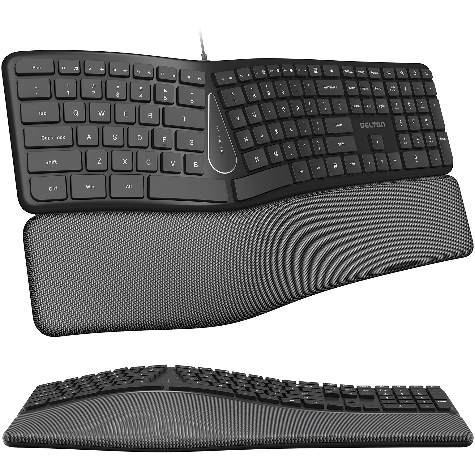 Delton KB250 Wired Ergonomic Keyboard with Cushioned Wrist Rest, USB-A, Black (DKBE250-U)