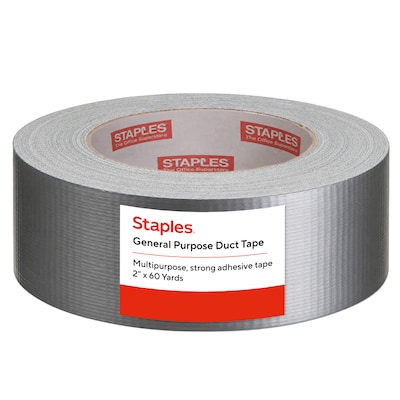 Staples General Purpose Duct Tape, 2” x 60 Yards, Silver, Multi-Use Strong Adhesive Tape
