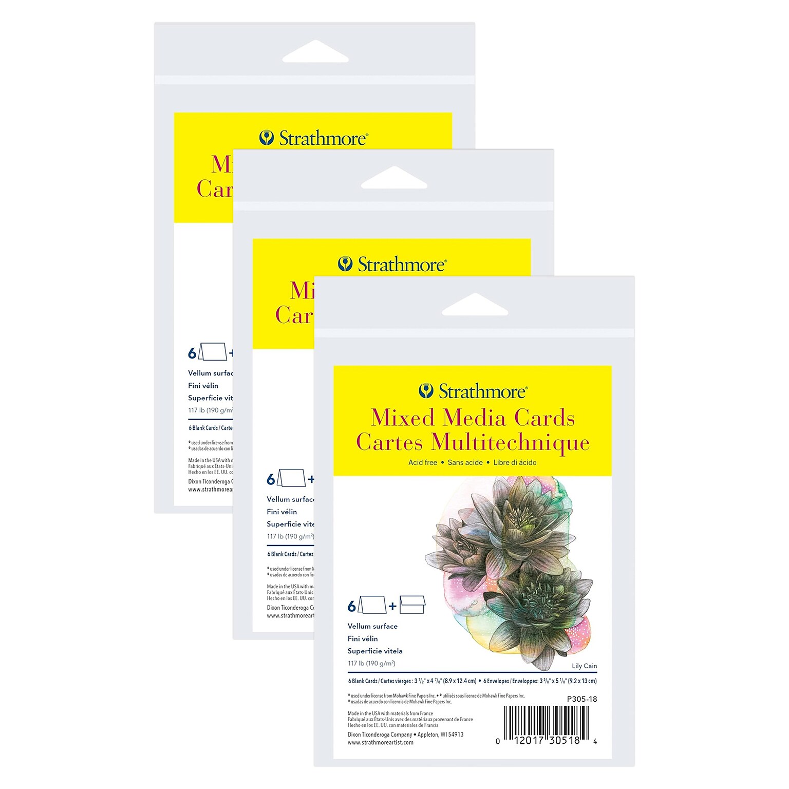 Strathmore 300 Series Mixed Media Cards & Envelopes, 4.875 x 3.5, White, 6/Pack, 3 Packs/Bundle (STTP30518-3)