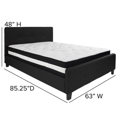 Flash Furniture Tribeca Tufted Upholstered Platform Bed in Black Fabric with Pocket Spring Mattress, Queen (HGBM23)