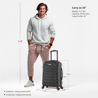 InUSA Endurance 21.45" Hardside Suitcase, 4-Wheeled Spinner, TSA Checkpoint Friendly, Black (IUEND00S-BLK)