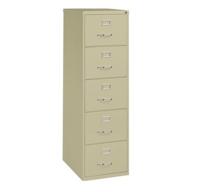 Lorell Fortress Series 5-Drawer Vertical File Cabinet, 18W x 26.5D x 61H, Putty (LLR48500)