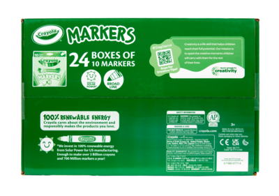 Crayola Water-Based Markers, Broad Line, Assorted Colors, 10 Markers/Box, 24 Boxes/Carton (58-7771)