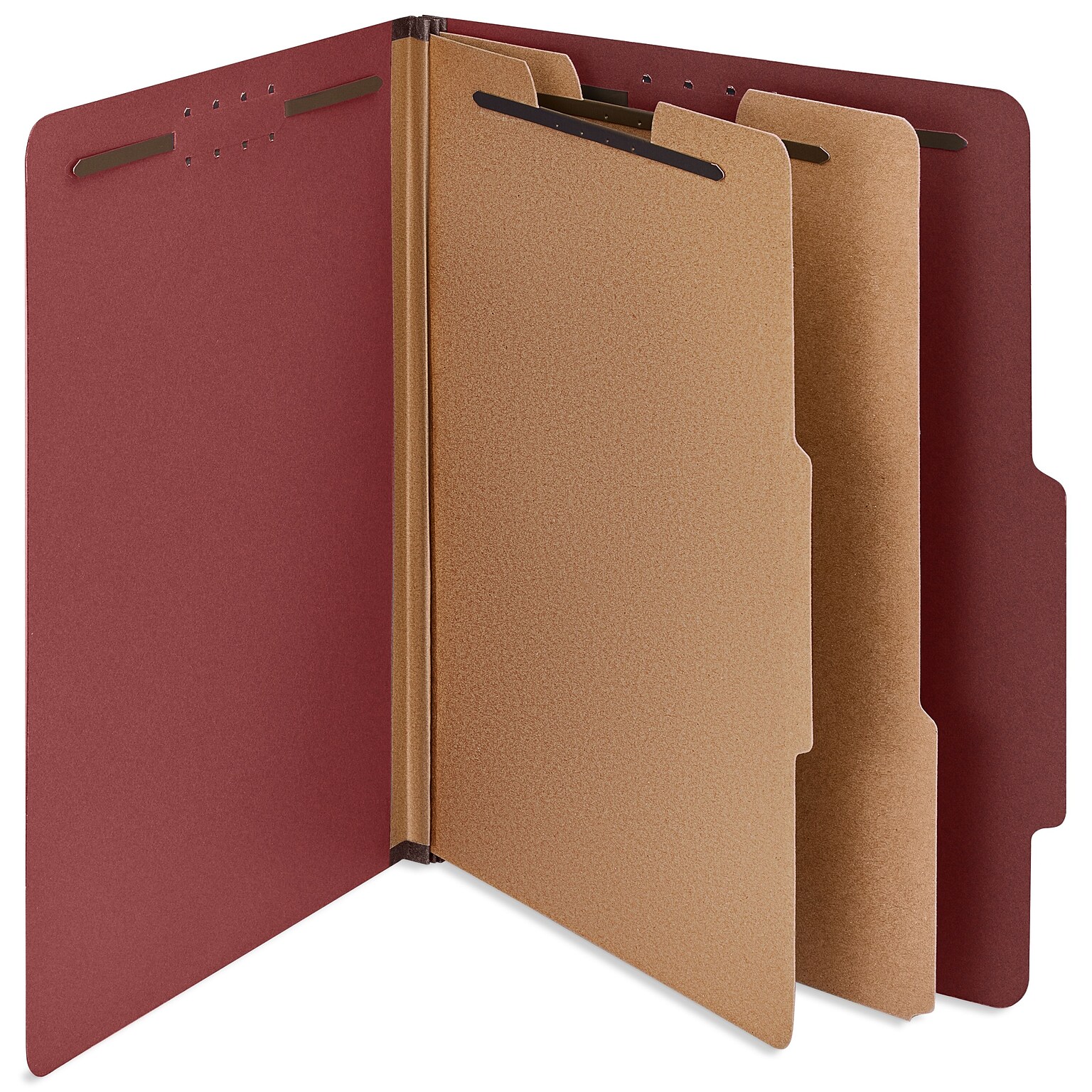 Staples 100% Recycled Heavy Duty Pressboard Classification Folder, 2-Dividers, 2 Expansion, Letter Size, Red, 10/Box (ST62548)