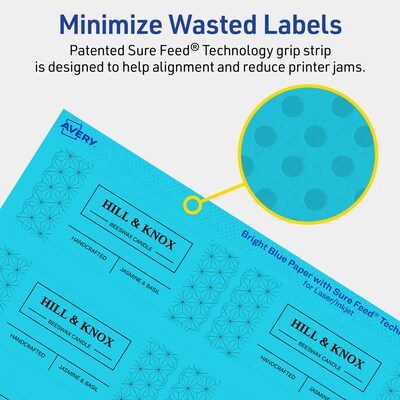 Avery Laser/Inkjet Multipurpose Rectangle Labels, 1.5" x 3.75", Bright Blue, 800/Box (94205)