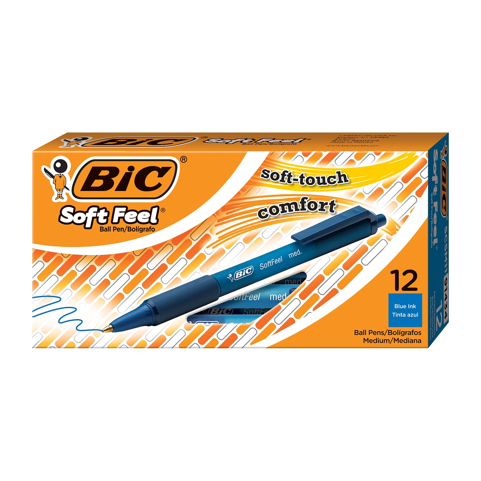 BIC Soft Feel Retractable Ballpoint Pens, Medium Point, Blue Ink, Dozen (SCSM11BLU)