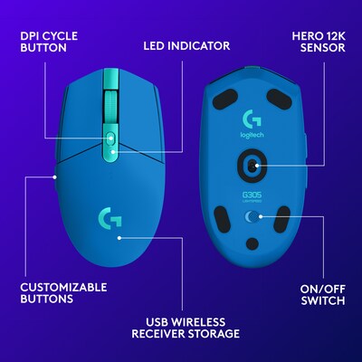 Logitech G305 Lightspeed Wireless Optical Gaming Mouse, Blue (910-006012)